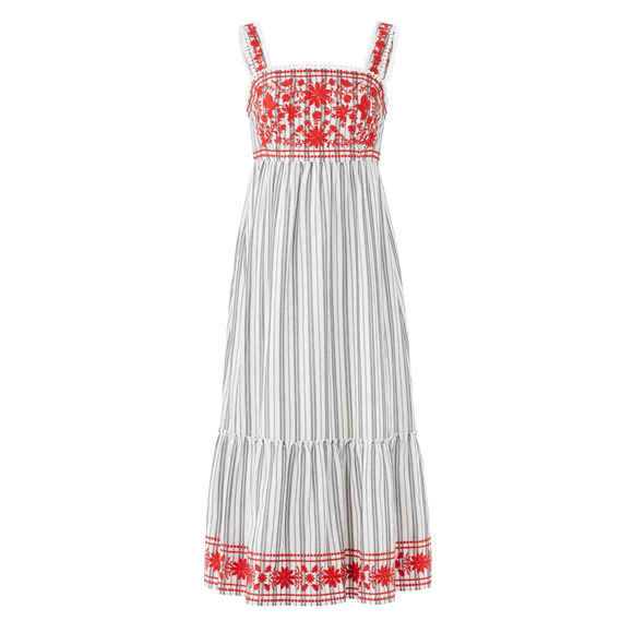 Kate Spade x Broome Street Sleeveless Midi Dress Floral Embroidered Stripe Large - Picture 6 of 16